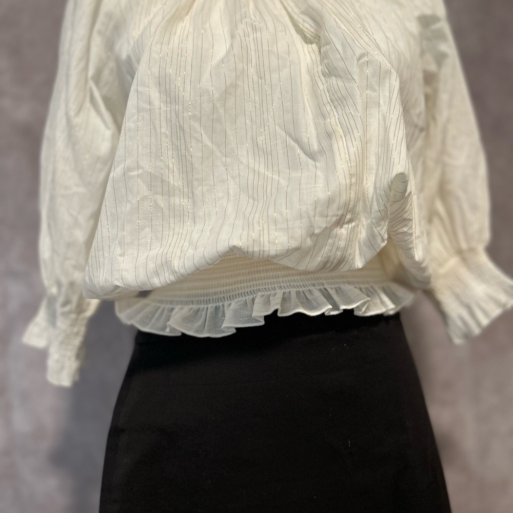 7 For All Mankind White and Gold Textured Top